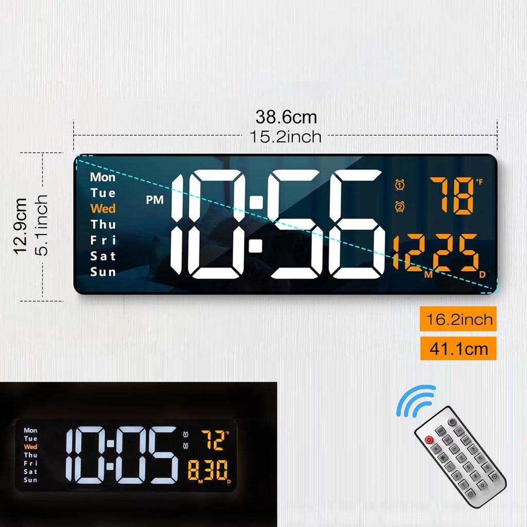 Digital Wall Clock 16.2'' – 8 RGB Colors, Dual Alarm, Remote Control