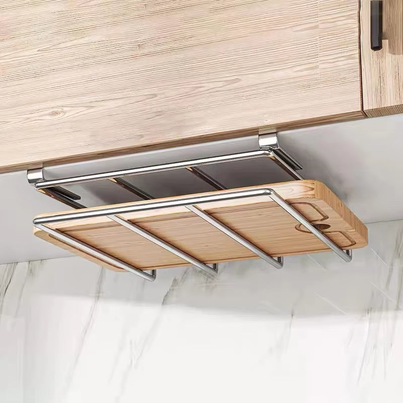 Under Cabinet Cutting Board & Pot Lid Organizer – Stainless Steel Rack