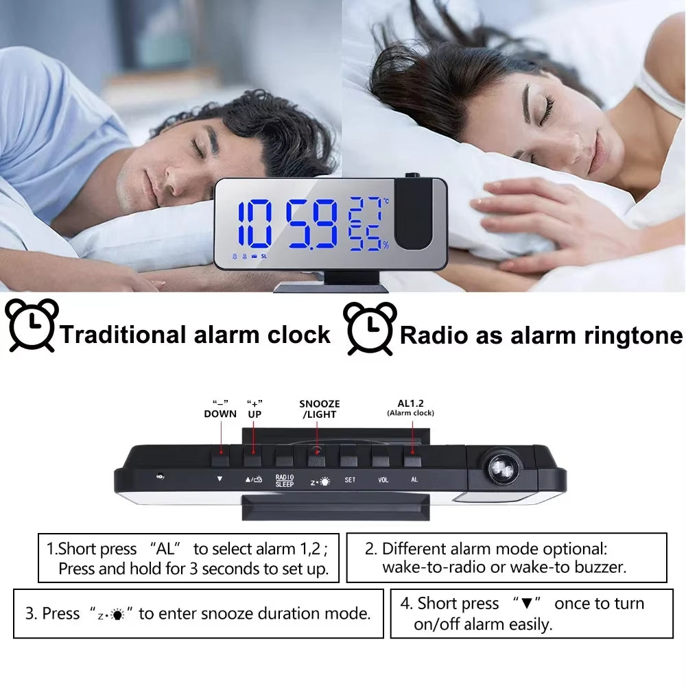 Digital Ceiling Projector Clock – Alarm with FM Radio for Bedroom