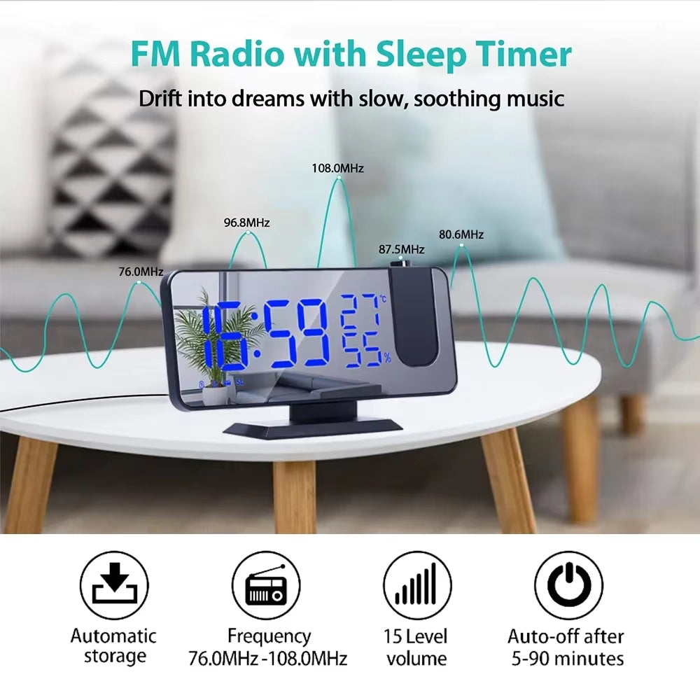 Digital Ceiling Projector Clock – Alarm with FM Radio for Bedroom